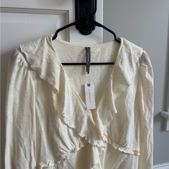 By anthropology ruffle cream long sleeve top - Picture 2 of 4